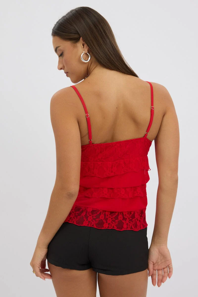 Red Singlet Top Lace - Image 5