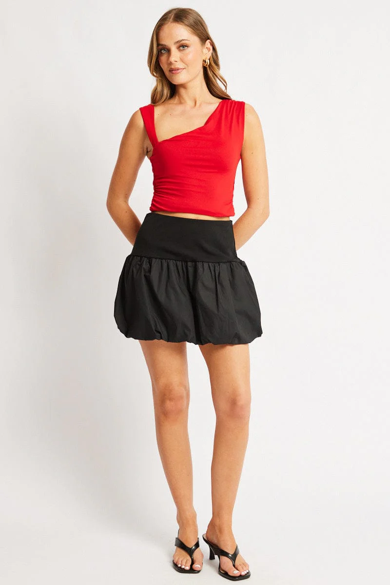 Red Sleeveless Top Asymmetrical Shoulder Straps - Image 3