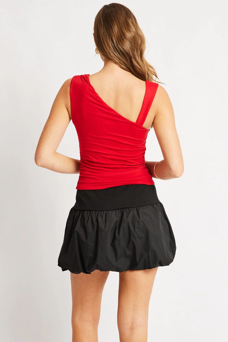 Red Sleeveless Top Asymmetrical Shoulder Straps - Image 5