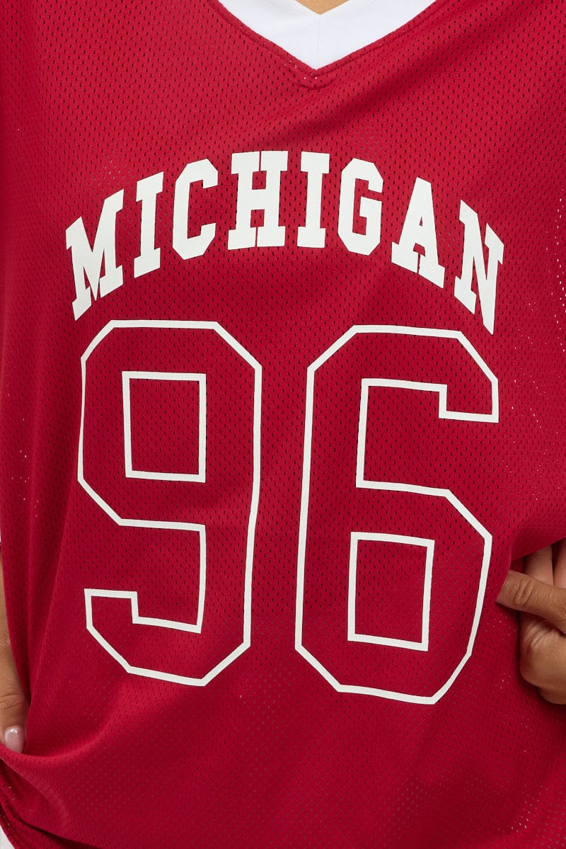 Red Sport Tee Collar Short Sleeve - Image 6