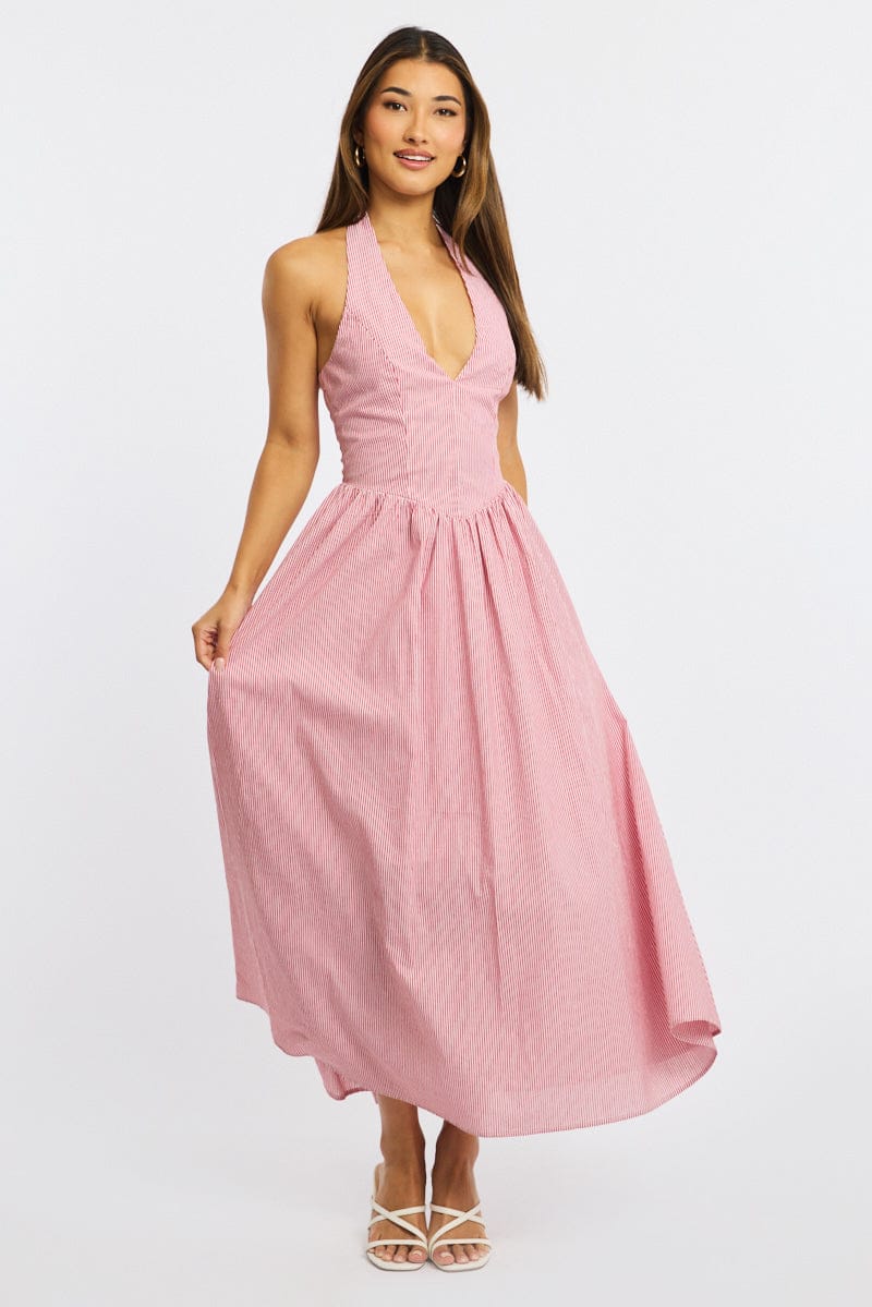 Red Stripe Halter Neck Dress - Image 2