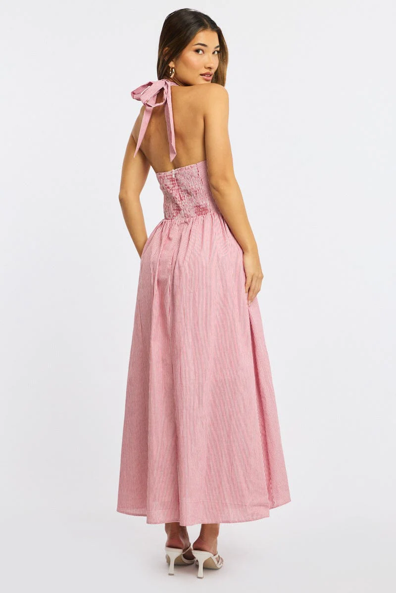Red Stripe Halter Neck Dress - Image 5