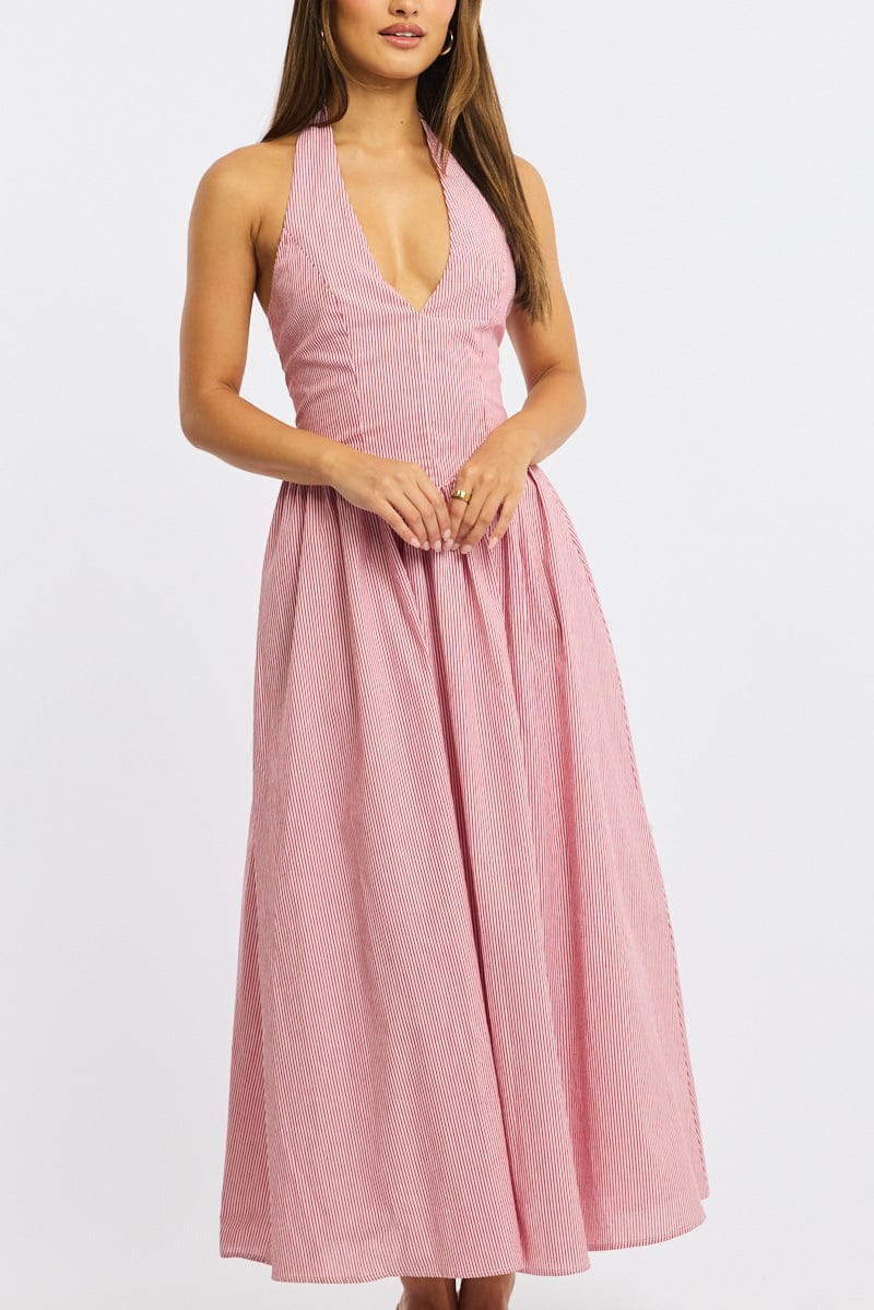 Red Stripe Halter Neck Dress - Image 6