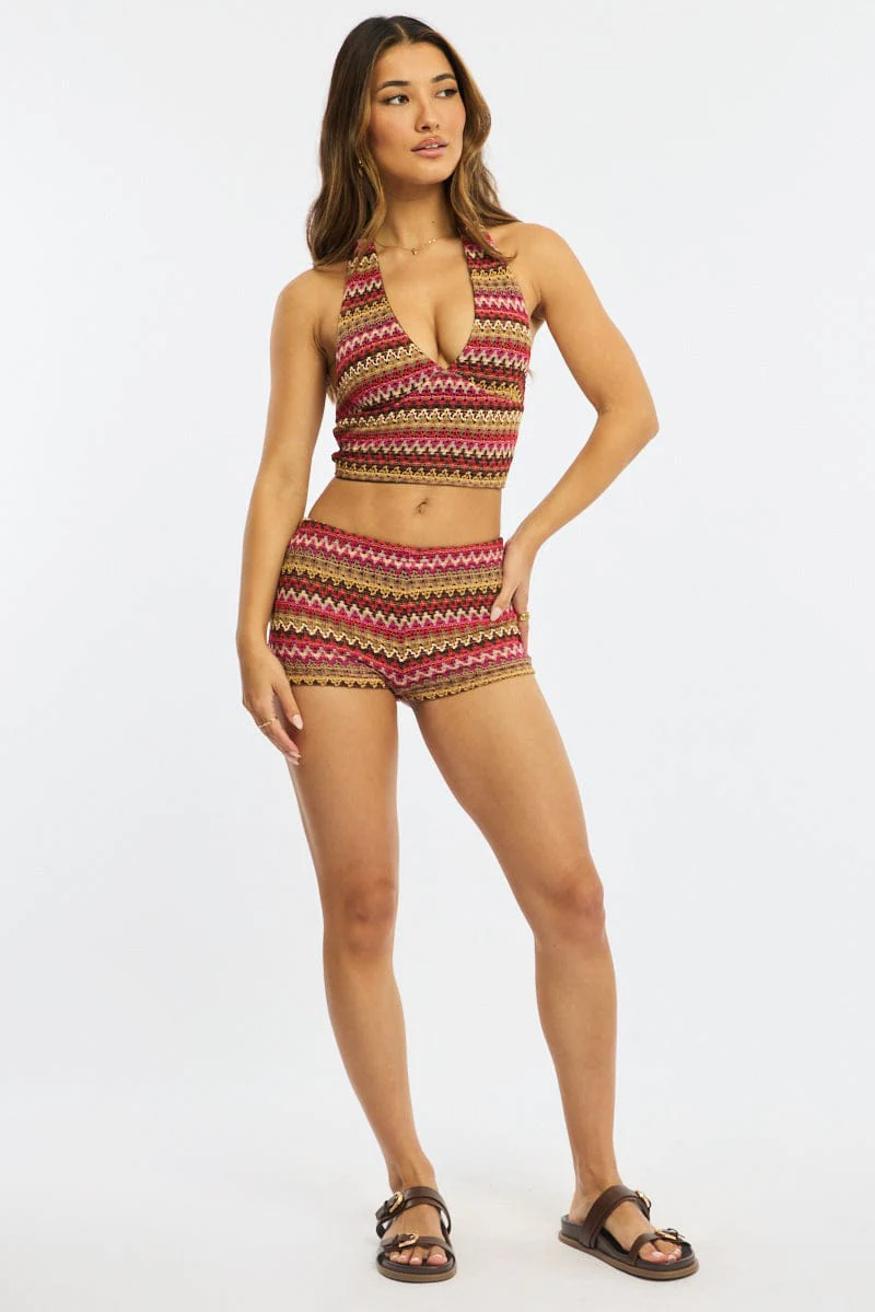 Red Stripe Halter Neck Top Tie Back - Image 2