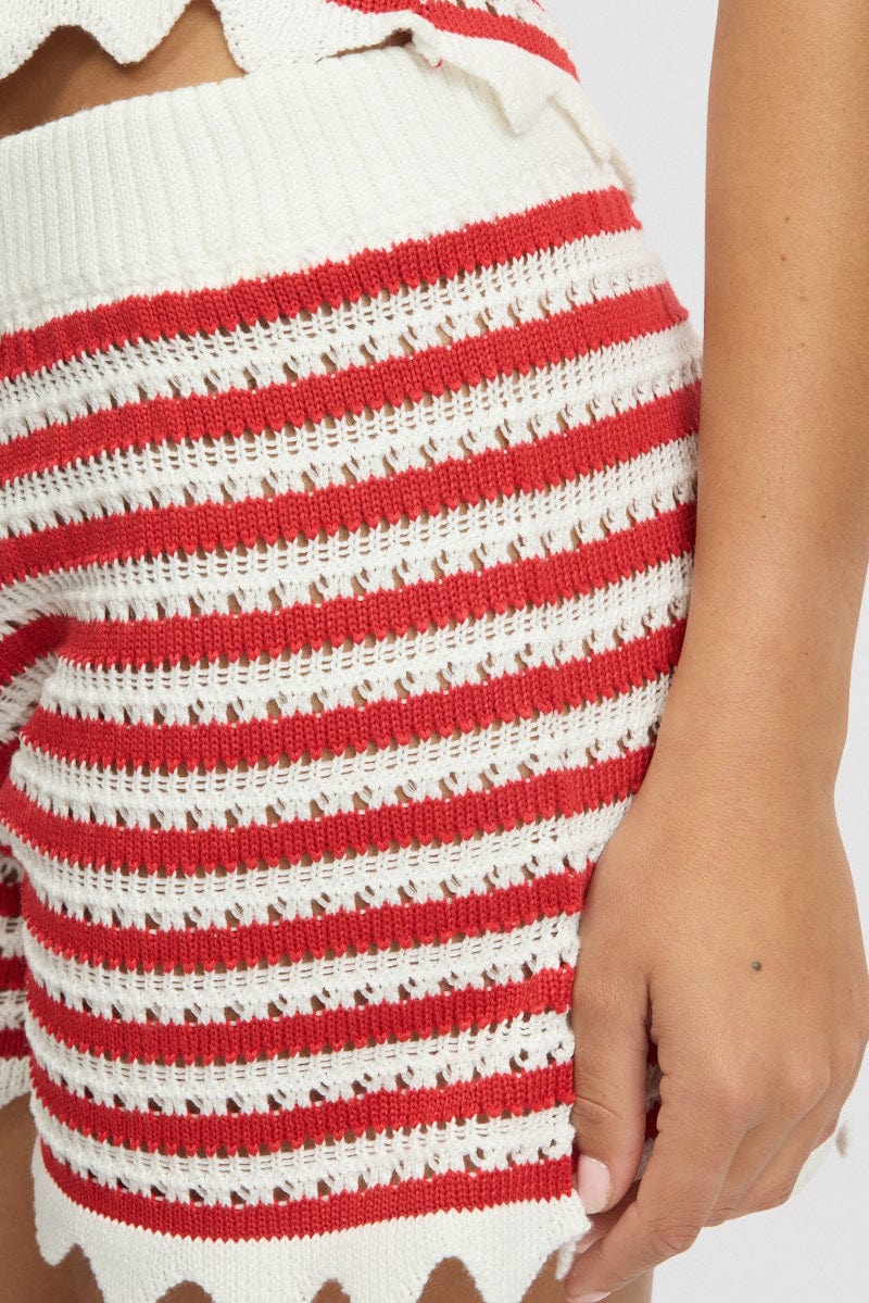 Red Stripe Knit Shorts Elasticated Waist - Image 6