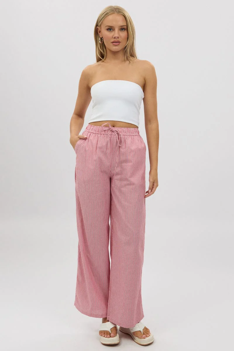 Red Stripe Wide Leg Pants High Rise - Image 2