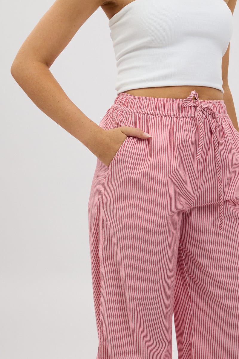Red Stripe Wide Leg Pants High Rise - Image 6