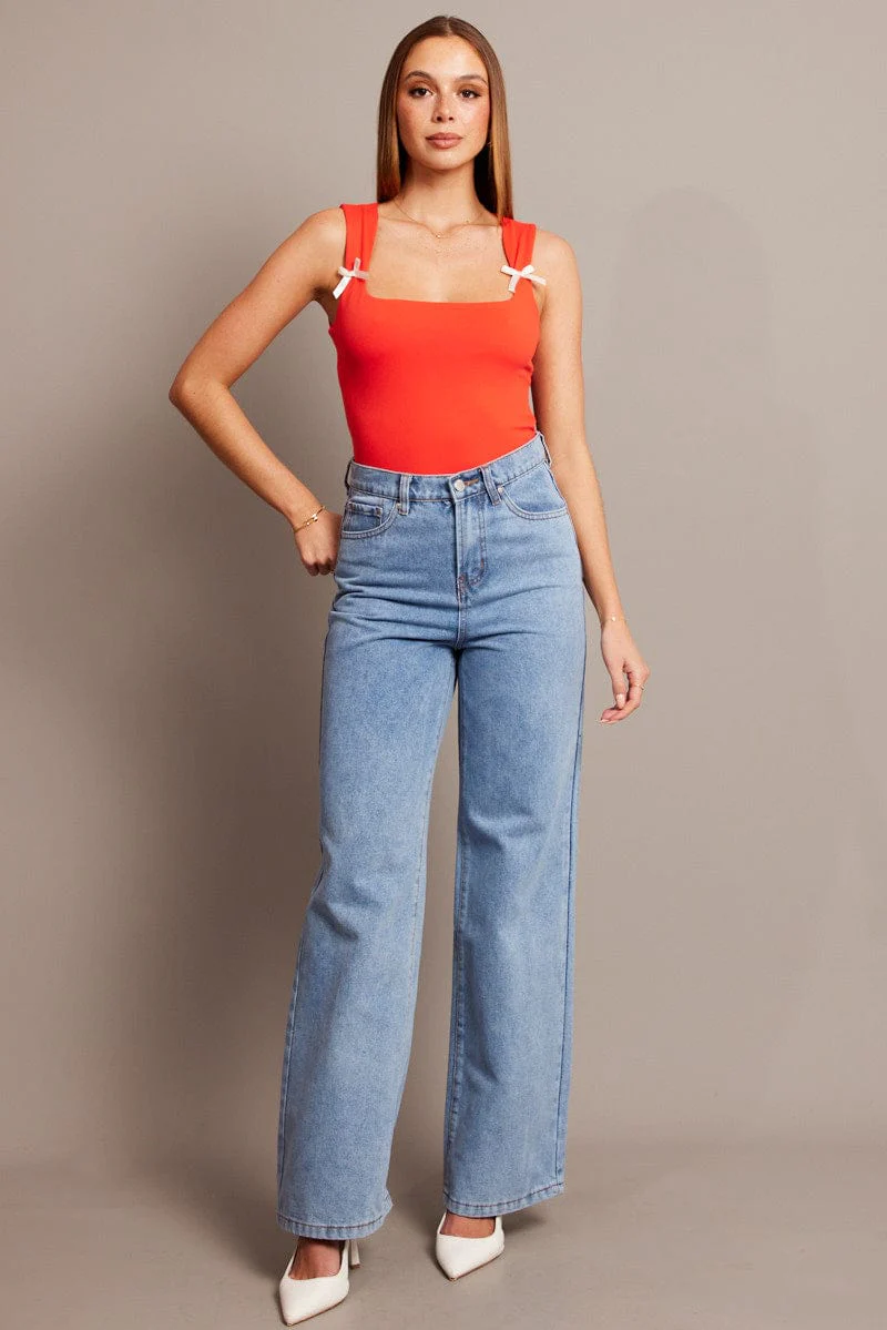 Red Supersoft Tank Scoop Neck Sleeveless Ribbon - Image 2