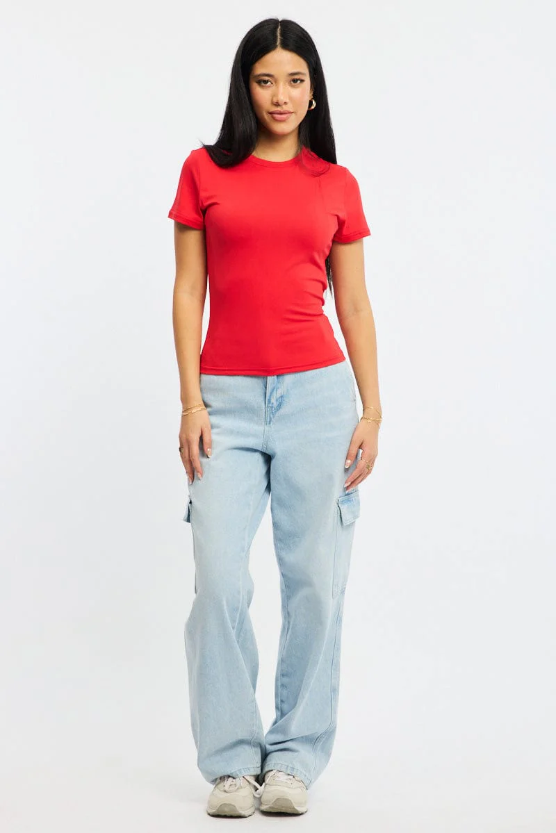 Red T-shirt Short Sleeve Crew Neck - Image 2