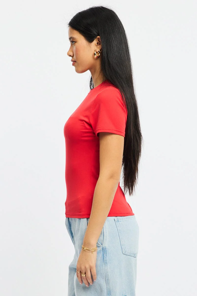 Red T-shirt Short Sleeve Crew Neck - Image 3