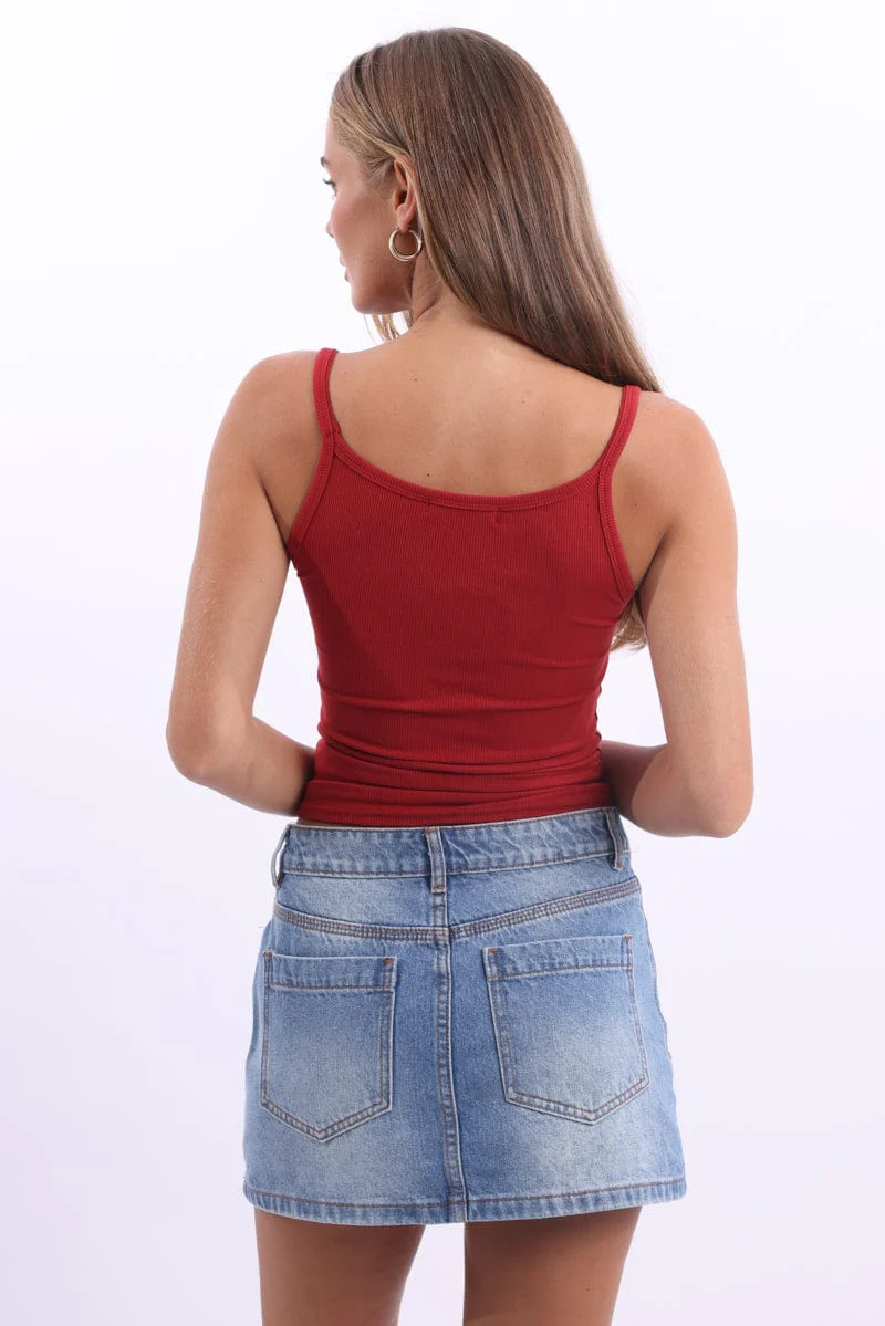Red Tank Top Sleeveless Rib - Image 4