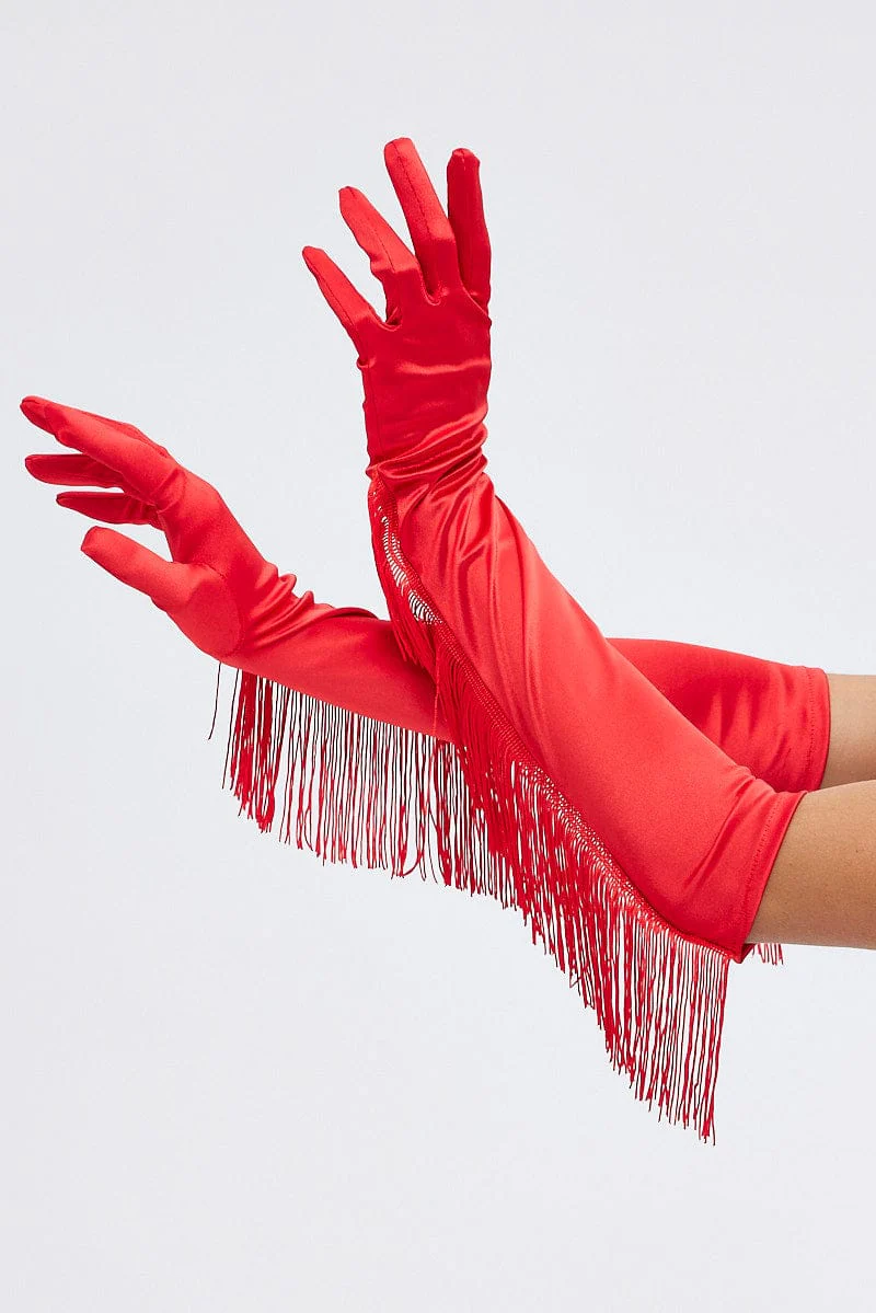 Red Tasseled Gloves - Image 2