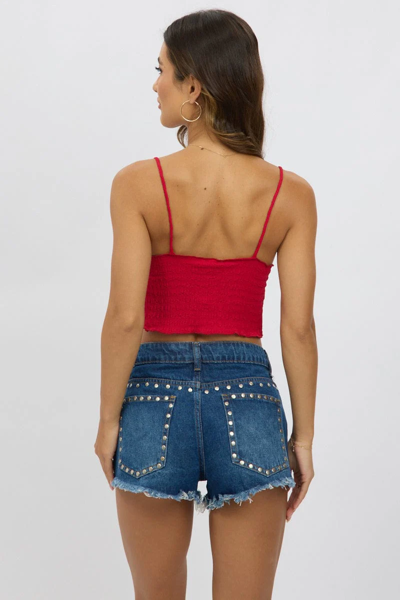 Red Textured Cami Top Open Front - Image 5