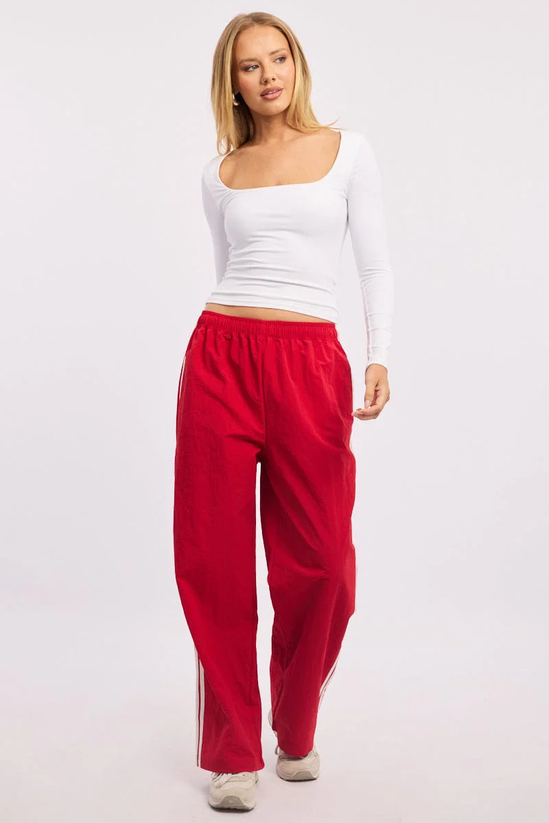 Red Track Pants Side Stripe - Image 2