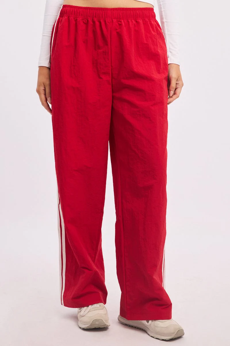 Red Track Pants Side Stripe - Image 3