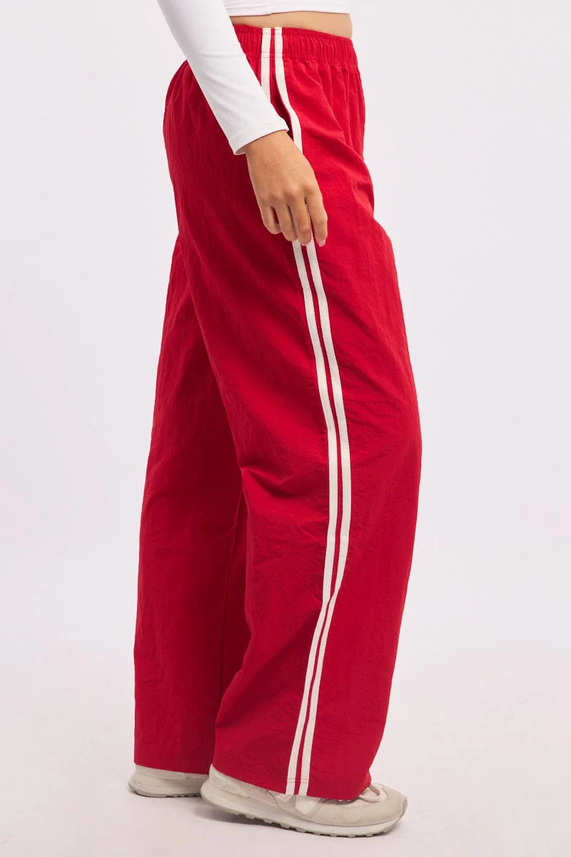 Red Track Pants Side Stripe - Image 4