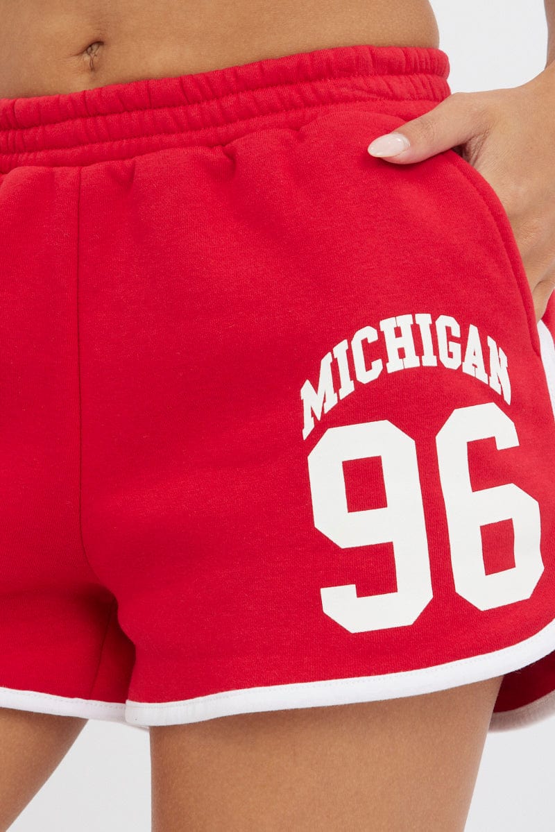 Red Track Shorts High Rise Elastic Waist - Image 6