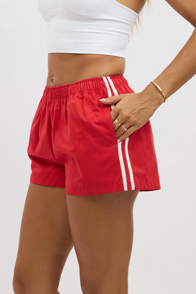Red Track Shorts Side Stripe - Image 2