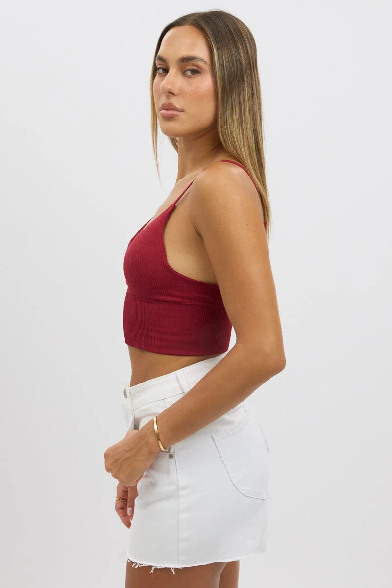 Red V Neck Cami Crop Top Seamless - Image 4