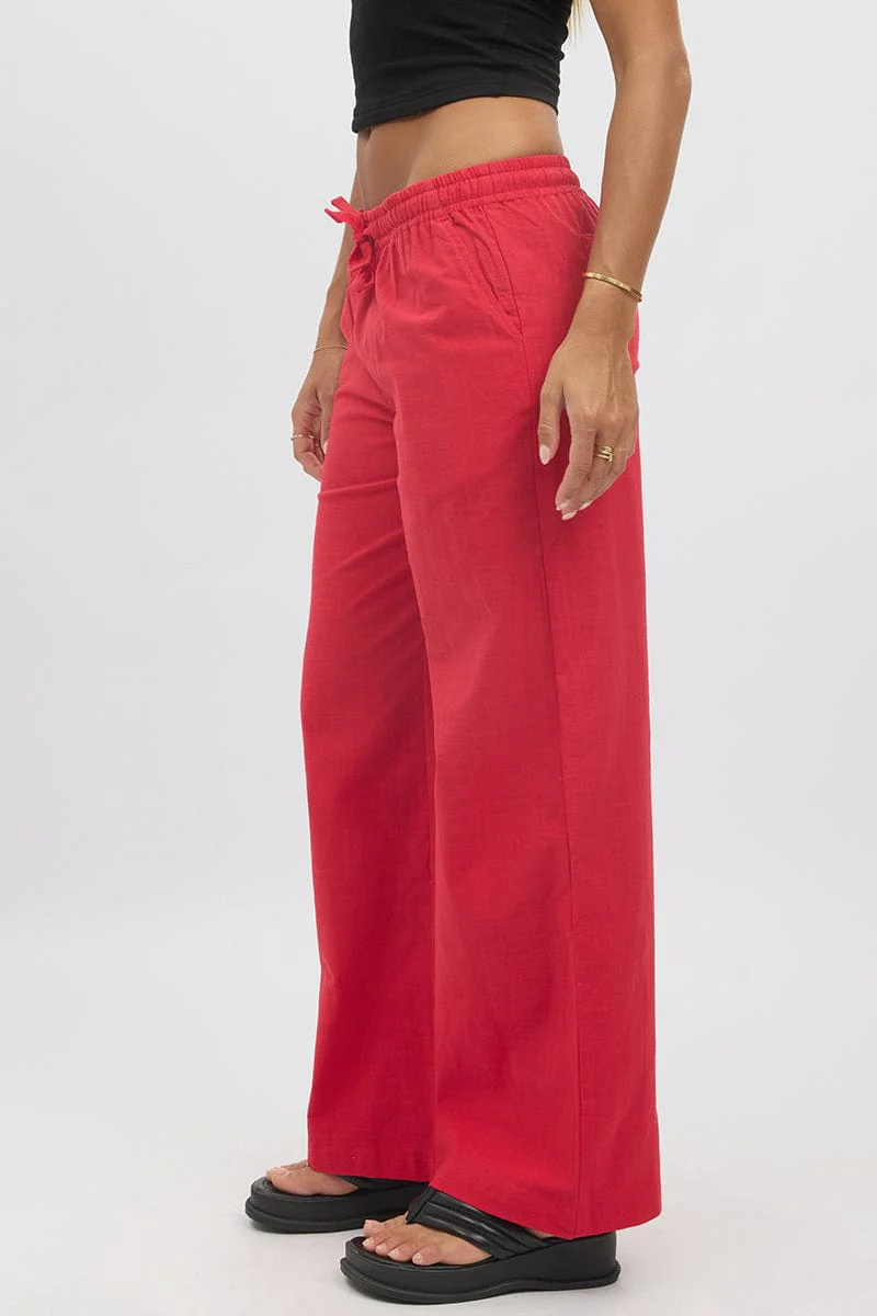 Red Wide Leg Pants Elasticated - Image 4
