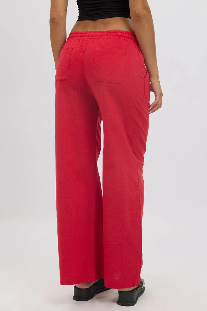 Red Wide Leg Pants Elasticated - Image 5