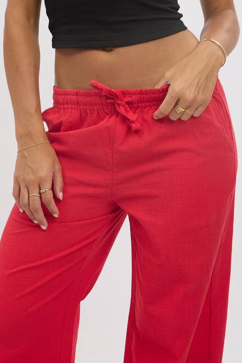 Red Wide Leg Pants Elasticated - Image 6