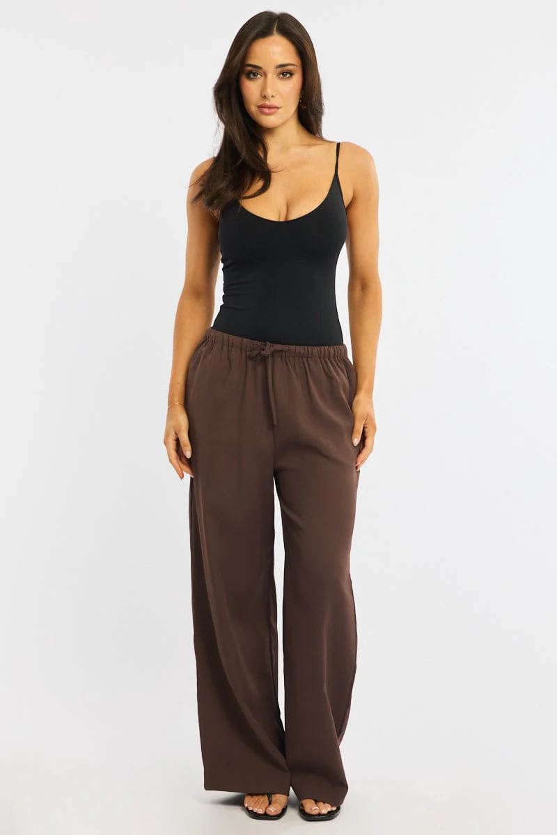 Red Wide Leg Pants Elasticated Waist