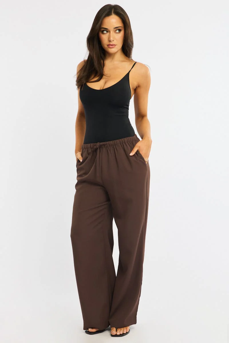 Red Wide Leg Pants Elasticated Waist - Image 3