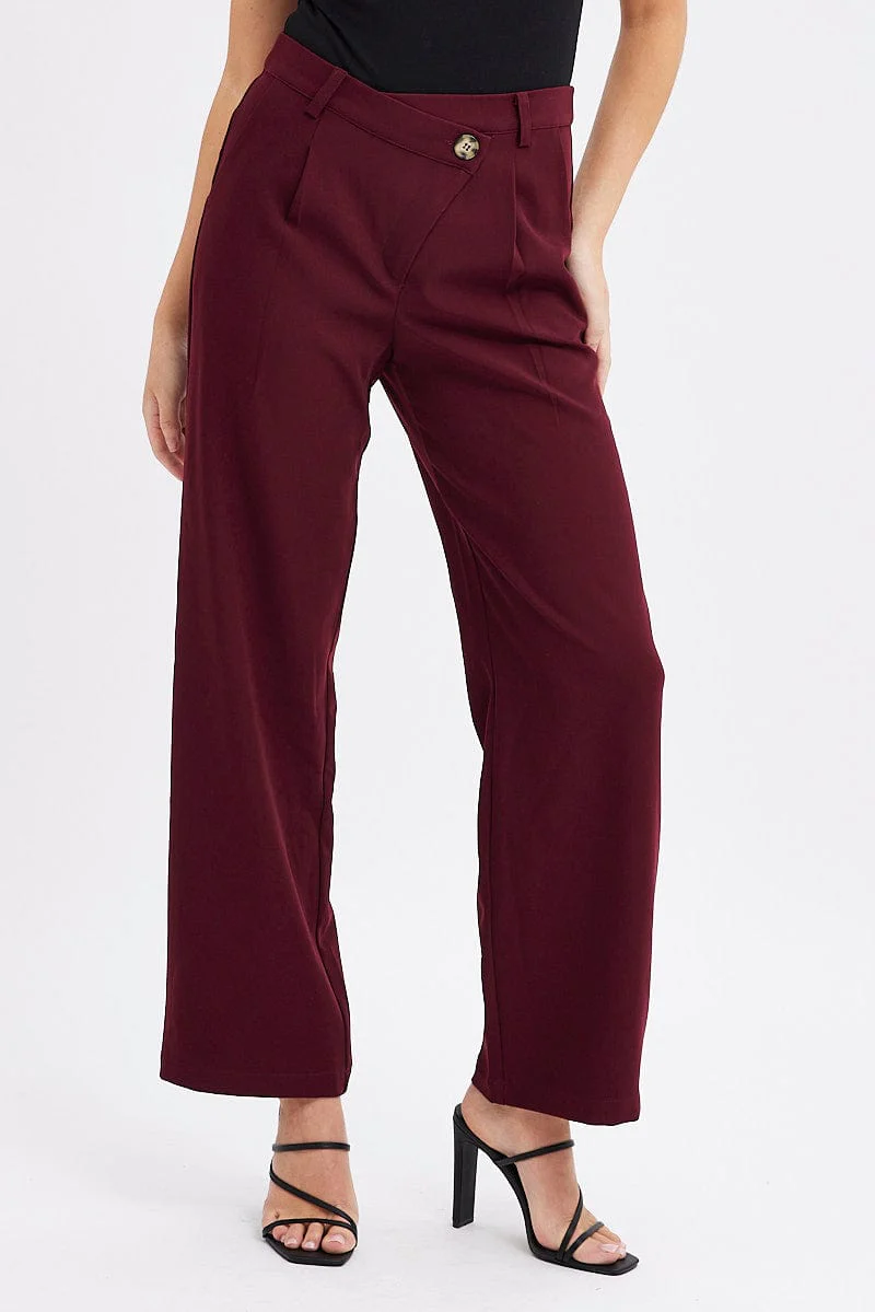 Red Wide Leg Pants Low Rise Cross over Waistband - Image 2
