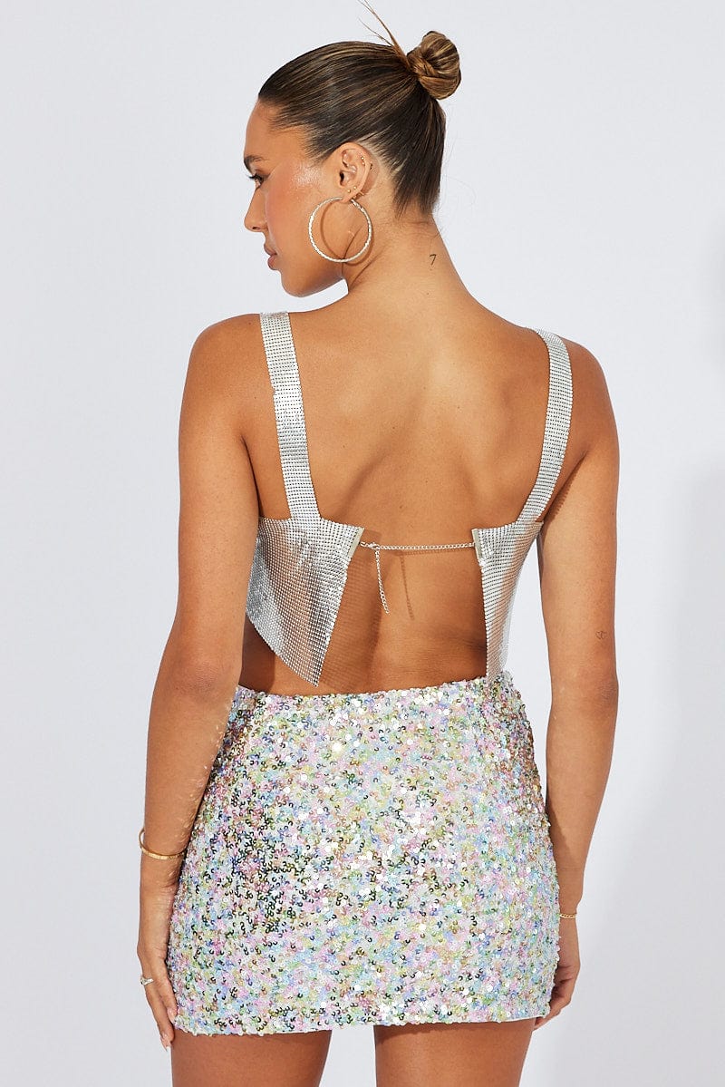 Silver Chainmail Top Party Evening - Image 5