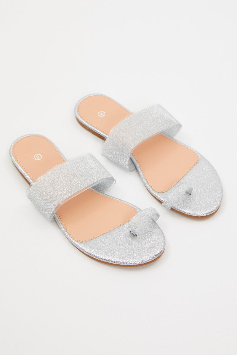 Silver Silver Flat Slides - Image 3