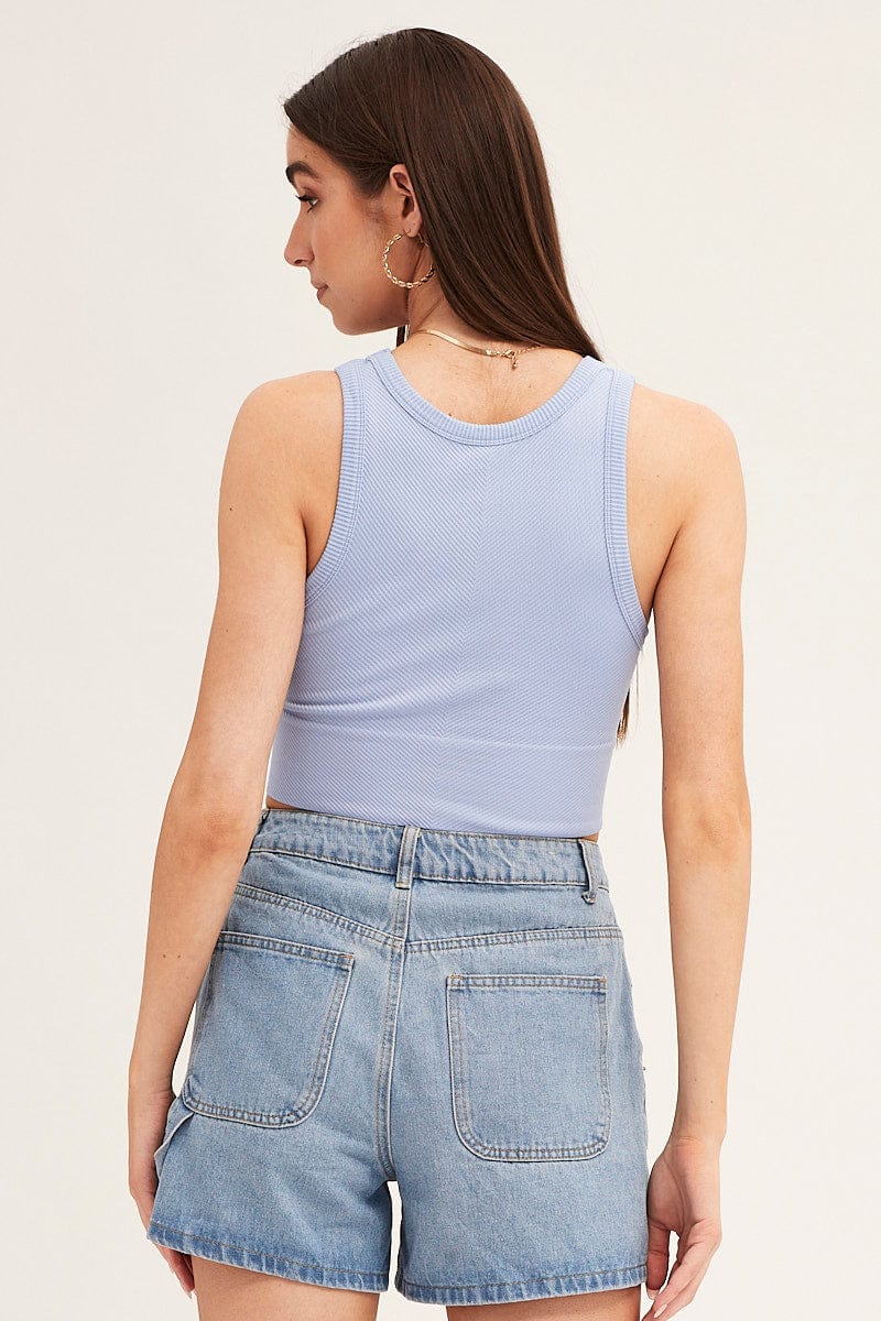 Sky Blue Tank Top Sleeveless Crew Neck Seamless - Image 5