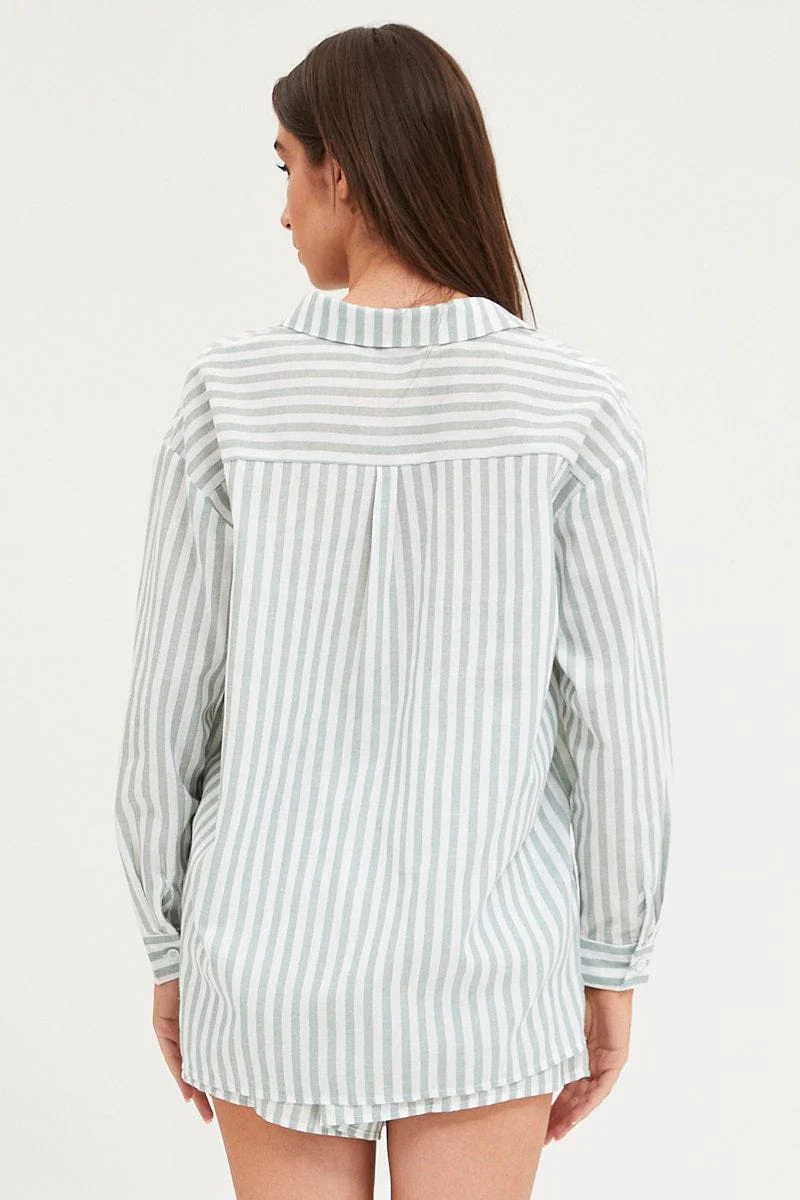 Stripe  Linen Pajamas Set Long Sleeve - Image 5