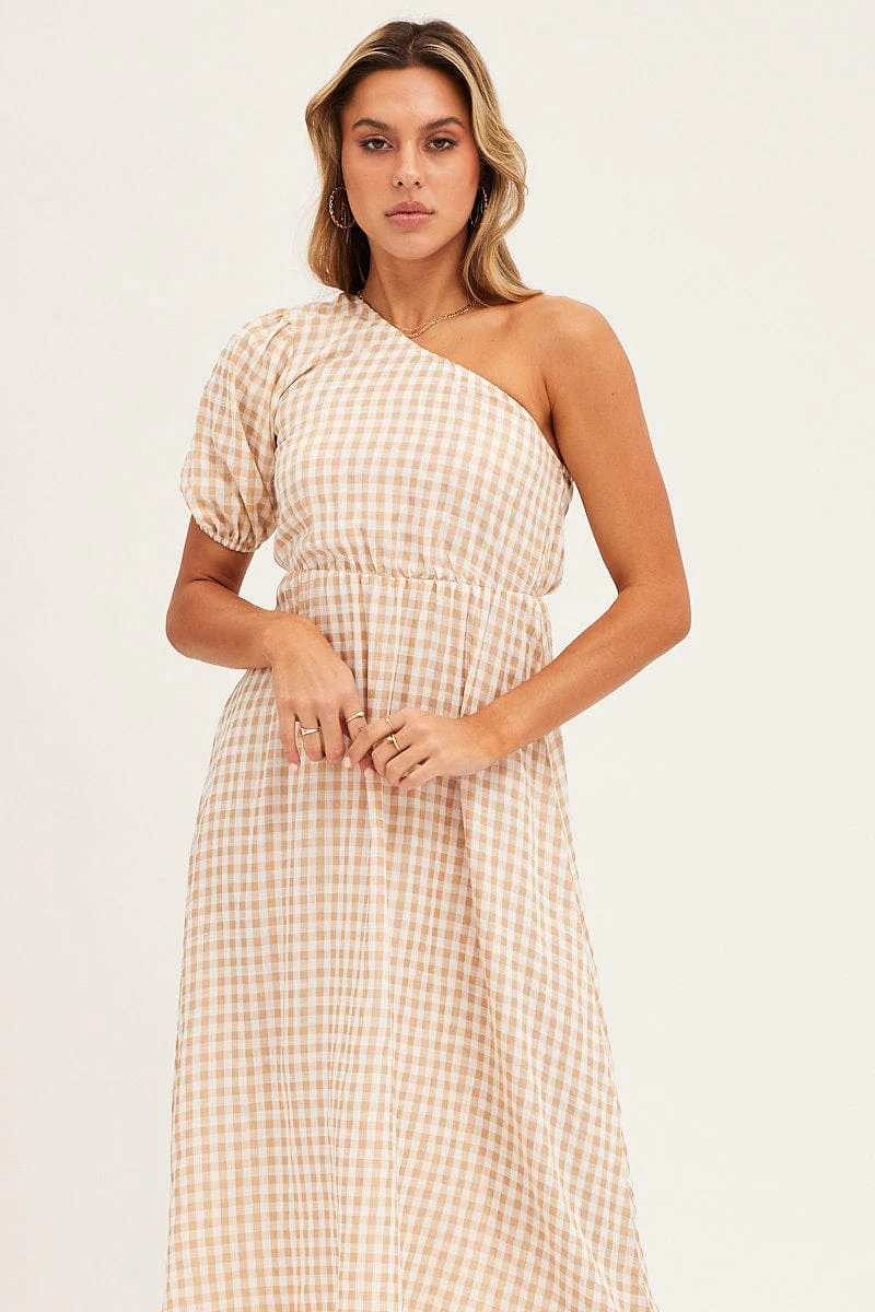 Stripe Check One Shoulder Midi Dress - Image 2