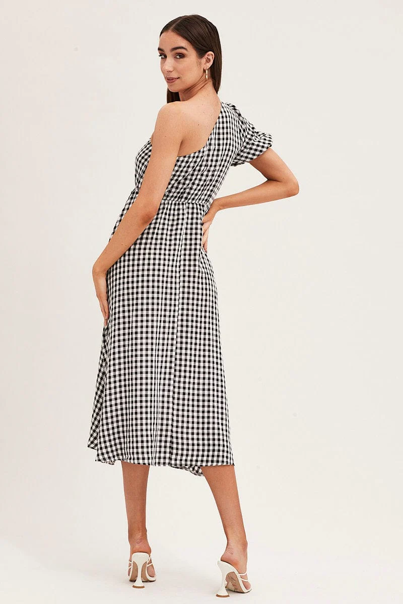 Stripe Check One Shoulder Midi Dress - Image 5