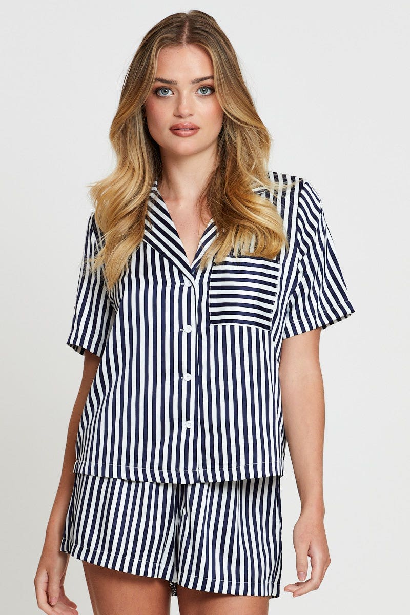 Stripe Satin Pajamas Set Short Sleeve - Image 3