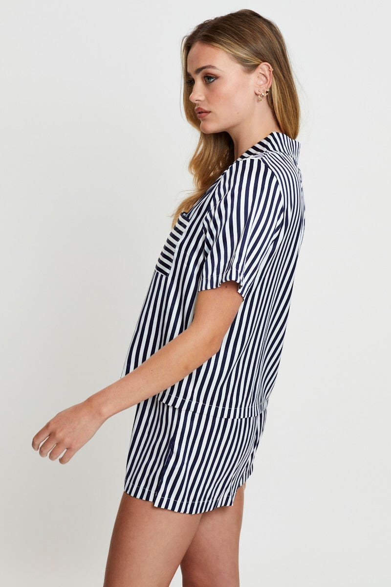 Stripe Satin Pajamas Set Short Sleeve - Image 4