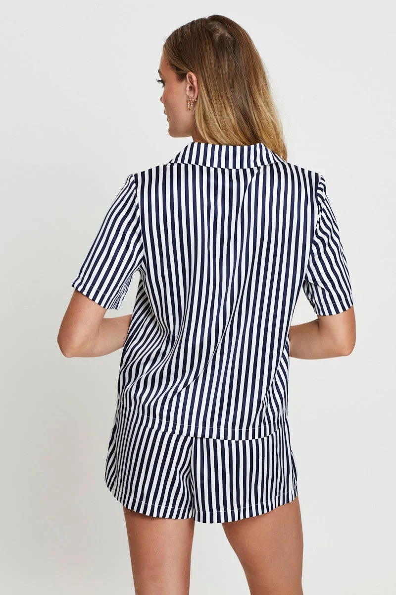 Stripe Satin Pajamas Set Short Sleeve - Image 5