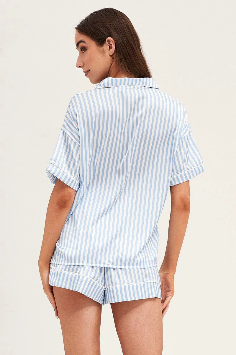 Stripe Satin Short Sleeve Top & Shorts Pj Set - Image 5