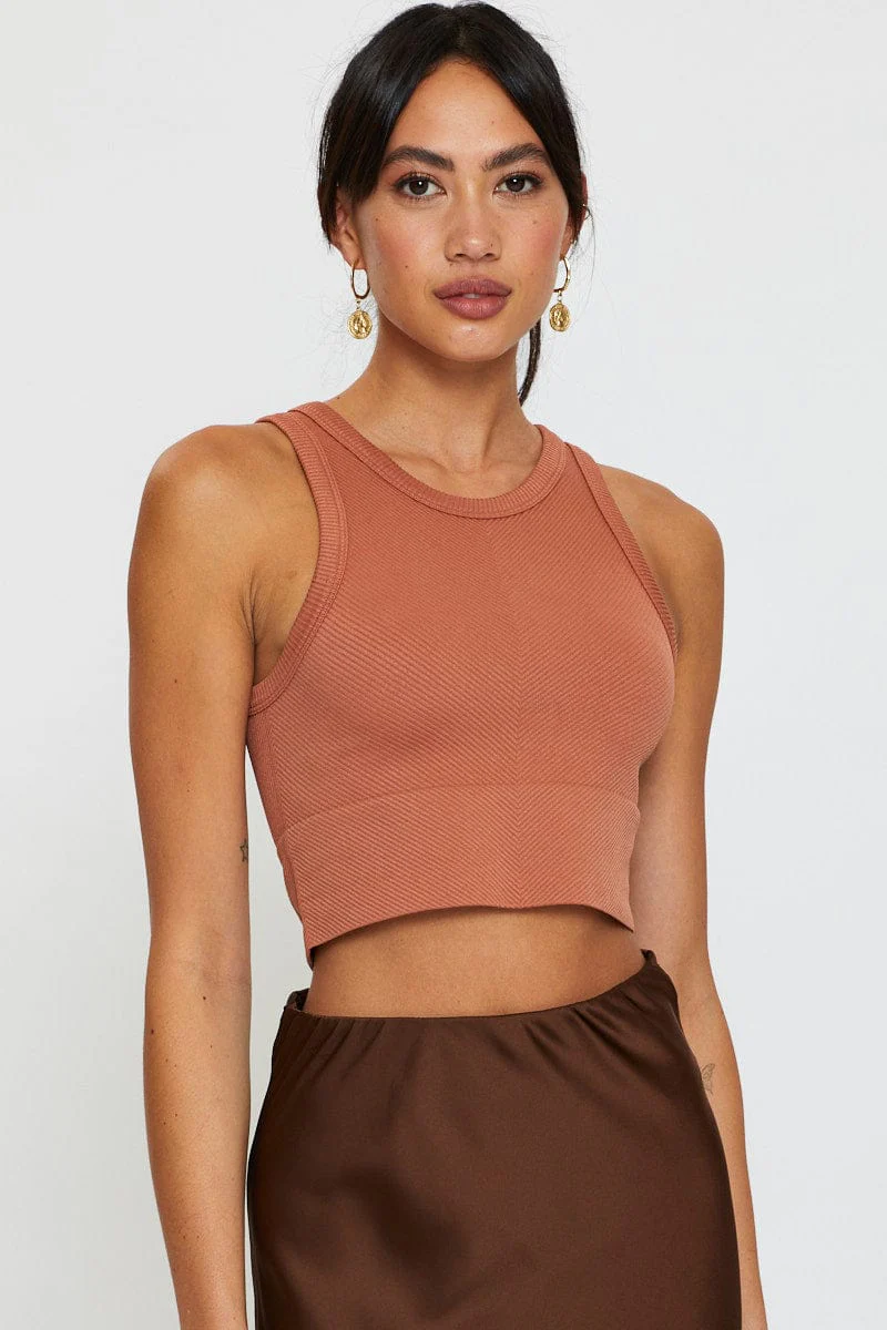 Tan Tank Top Sleeveless Crew Neck Seamless - Image 3