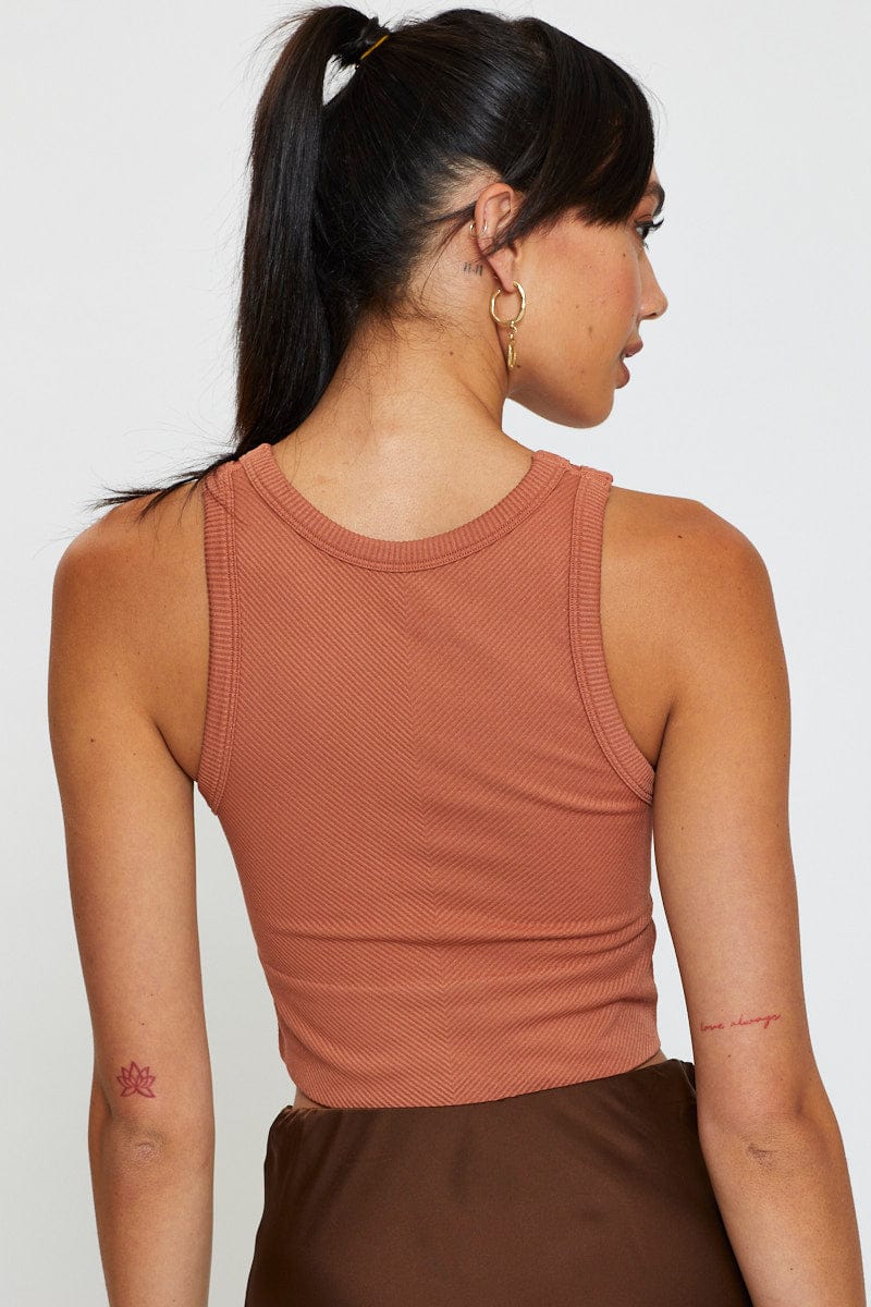 Tan Tank Top Sleeveless Crew Neck Seamless - Image 5