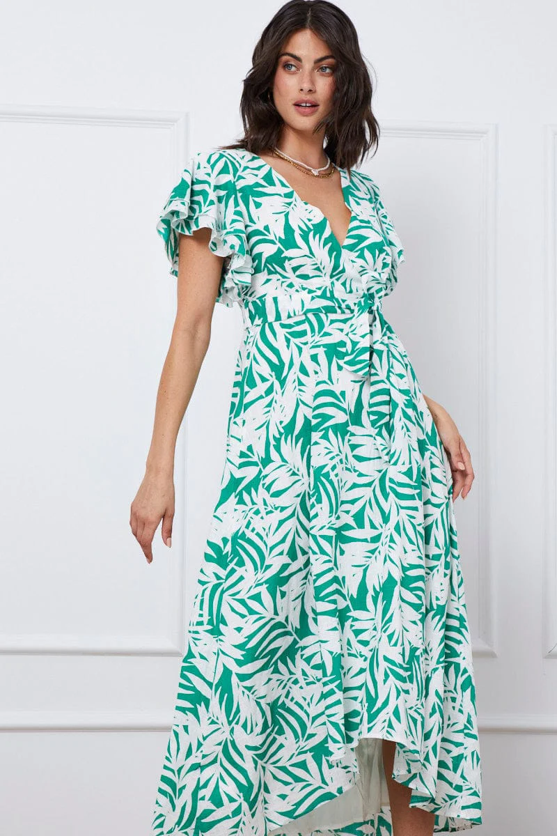 Trop Print Wrap Dress Short Sleeve Maxi - Image 2