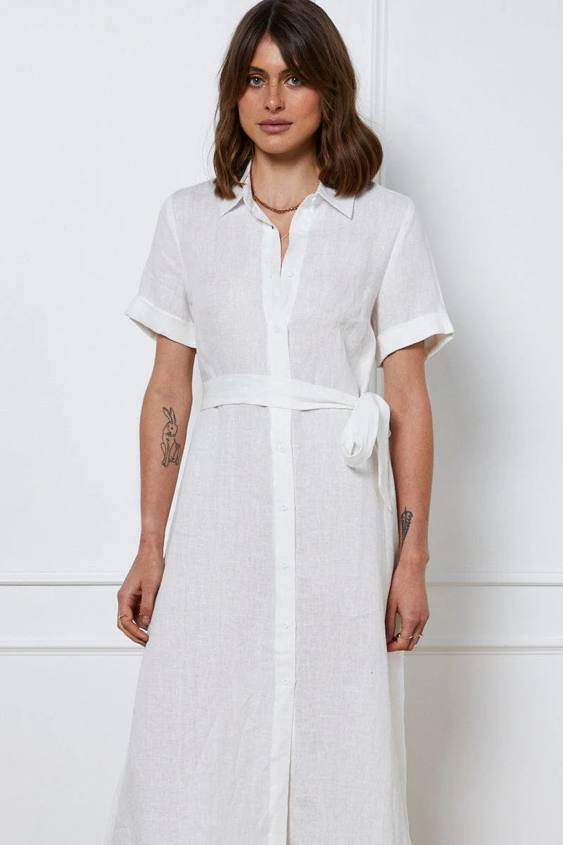 White A Line Dress Short Sleeve Maxi - Image 2