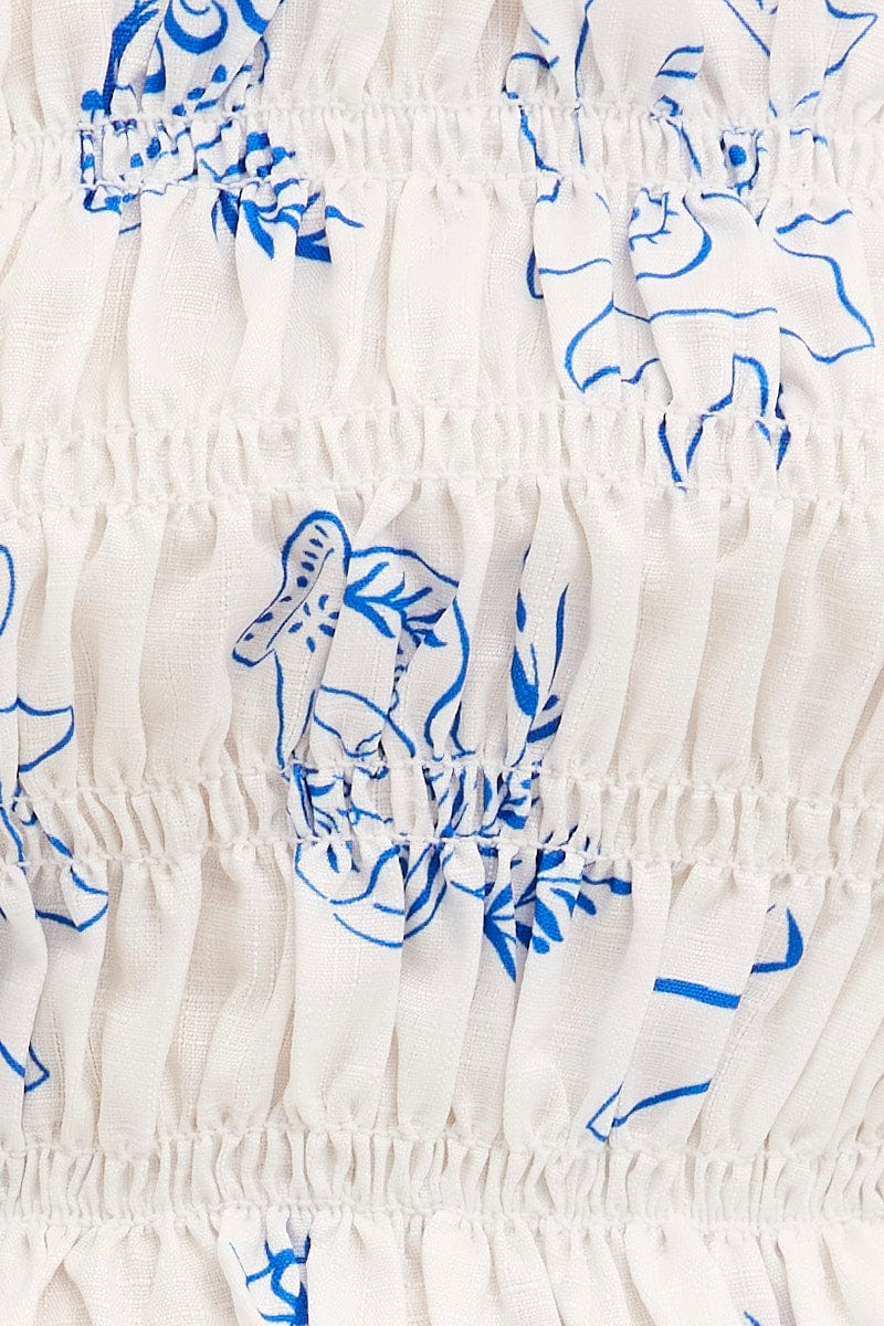 White Abstract Bandeau Top Shirred Print - Image 6