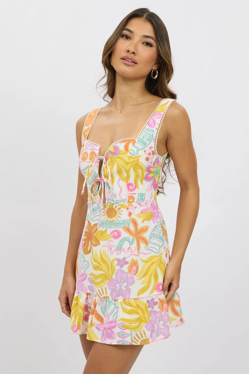 White Abstract Fit And Flare Dress Mini - Image 4