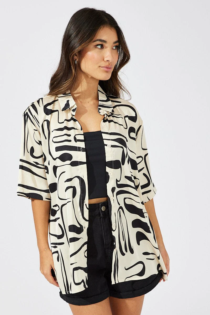 White Abstract Shirt Short Sleeve - Image 3