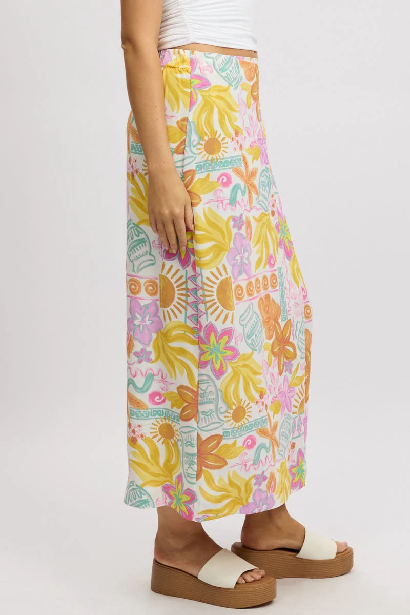 White Abstract Wrap Skirt High Waisted Midaxi - Image 4