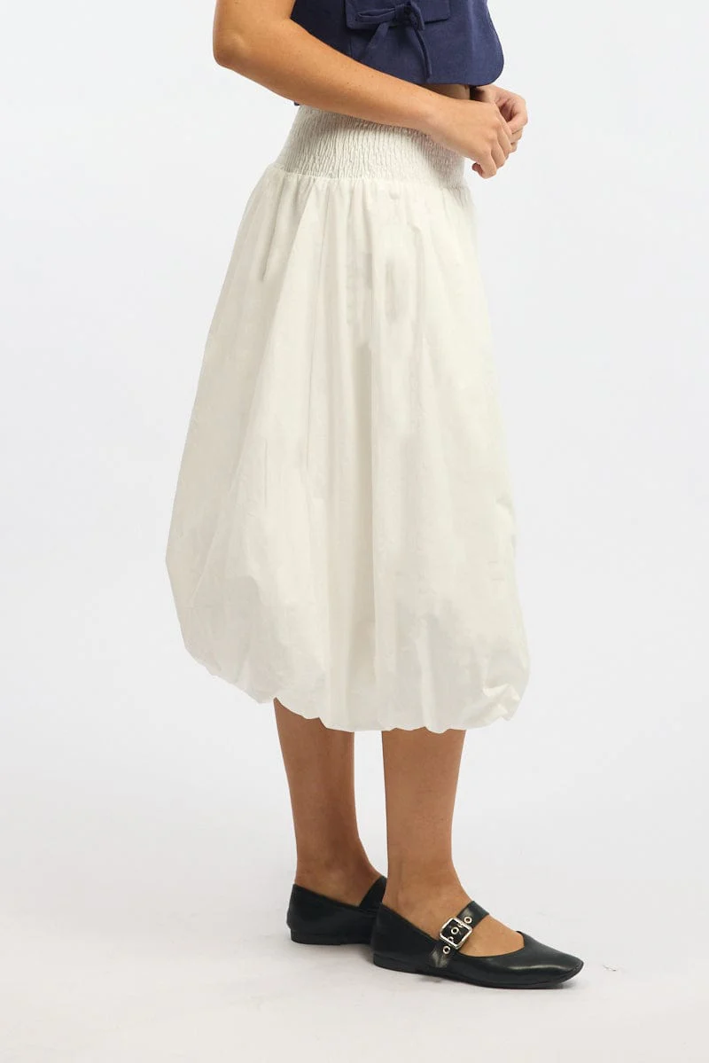 White Balloon Skirt Shirred Waist Maxi - Image 3