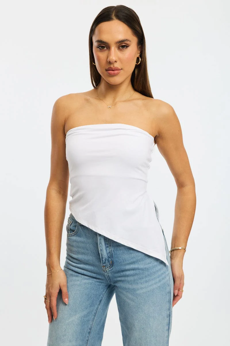 White Bandeau Top Asymmetric Hem - Image 2