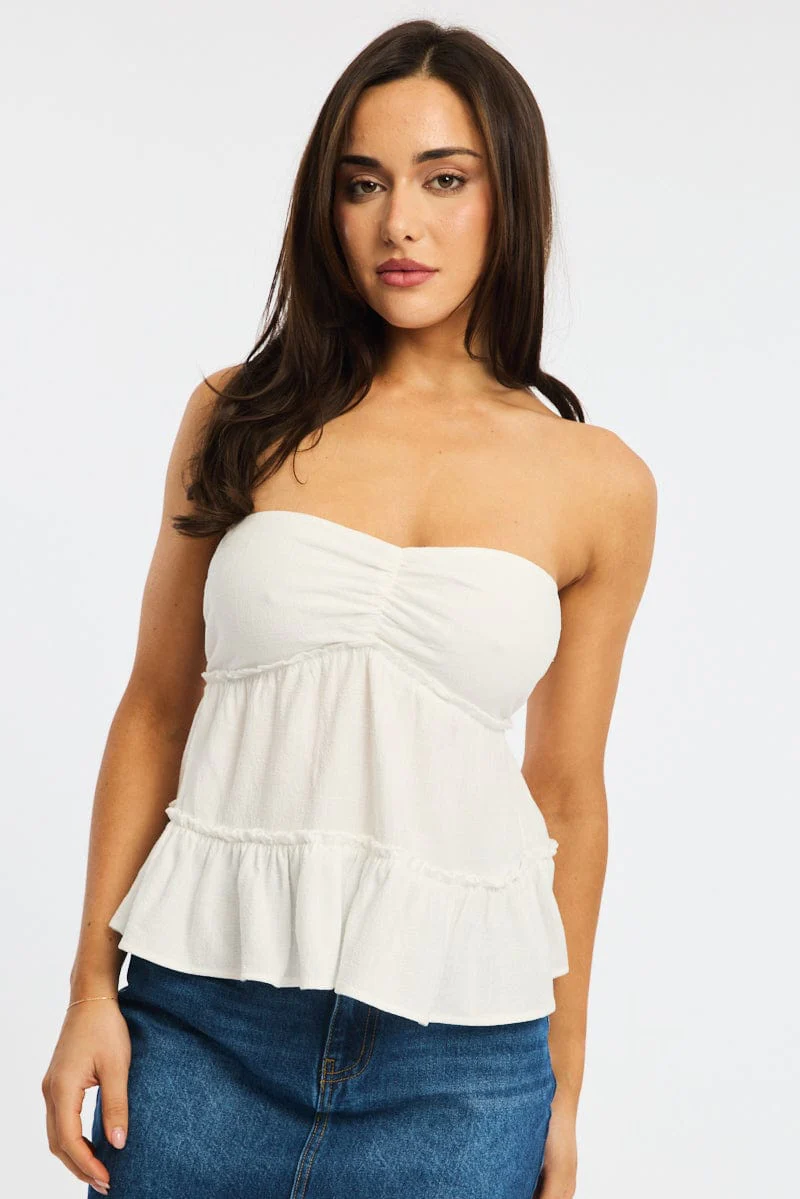 White Bandeau Top Sleeveless Strapless Babydoll